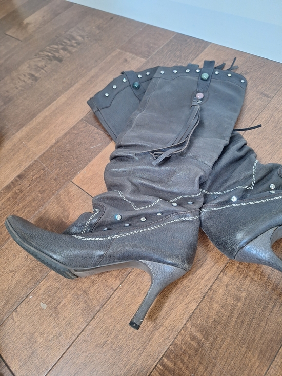 Shoes - Women's Dark Brown Leather High Heel Boots (Handmade)